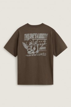 לצפייה במוצר חולצת טישירט בגזרת Loose Fit בצבע חום (Mocha) עם הדפס גב של מלאך